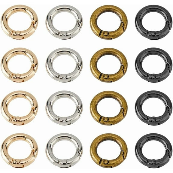 1 set 24pcs 4 colors Small Spring O Ring 17.5mm Round Snap Clip Key Rings Mini Round Carabiner Clip Necklace Shortener Clasp for Jewelry Bracelets Connector Purse Charm Rings Clasps