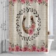 thumbnail image 3 of Farmhouses Horseshoes Shower Curtain for Bathroom Decor, Roses Leaves Retro Vintage Paper Waterproof Fabric Shower Curtain, 54"x78" Set with 12 Hooks, 3 of 9