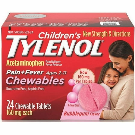 Tylenol Childrens Pain Plus Fever Reducer Chewables Tablets Bubblegum-flavored, 24 Ea, 2 Pack
