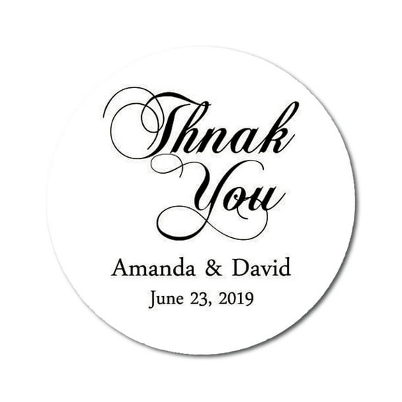 Darling Souvenir Round 45 Pcs Calligraphy Thank You Stickers Personalized Bride Groom Names And Date Envelope Seals-White