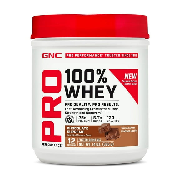 GNC Pro Performance 100% Whey Protein Powder, Chocolate Supreme, 25g Protein, 12 Servings