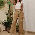 thumbnail image 3 of gbyLJF Women's Wide Leg Pants with Pockets High Waist Adjustable Knot Loose Casual Trousers Business Work Pants Khaki XXL, 3 of 5