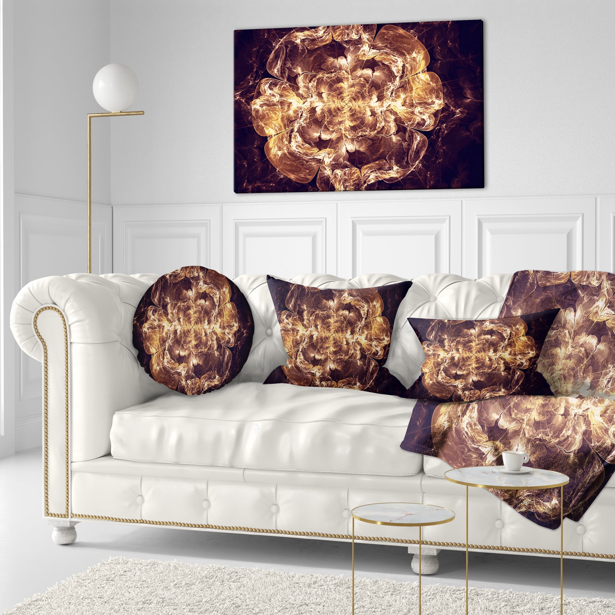 Designart Fractal Brown Flower Explosion - Floral Throw Pillow - 12x20