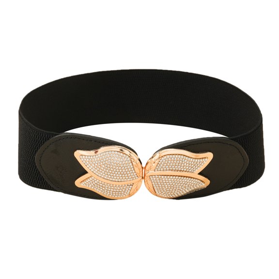 IQOGKRN Women's Elastic Wide Waist Belt with Buckle Stretchy Cincher for Dresses & Coats Black1 One Size