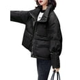 thumbnail image 2 of hirigin Women Winter Jacket, Long Sleeve Stand Collar Zipper Closure Solid Warm Casual Outwear, 2 of 5