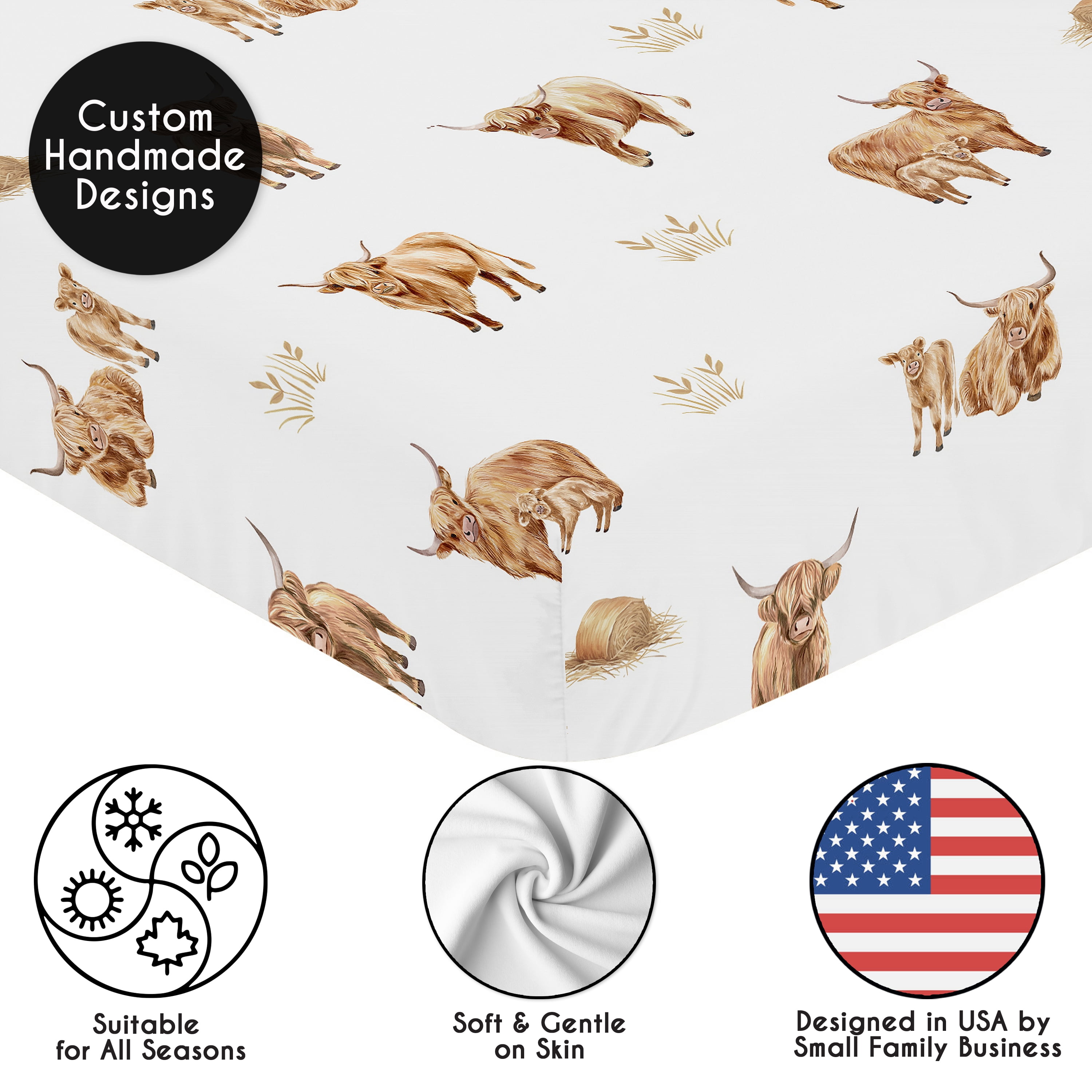 Sweet Jojo Designs Boho Highland Cow Boy, Girl, Unisex/Gender Neutral Fitted Crib Sheet