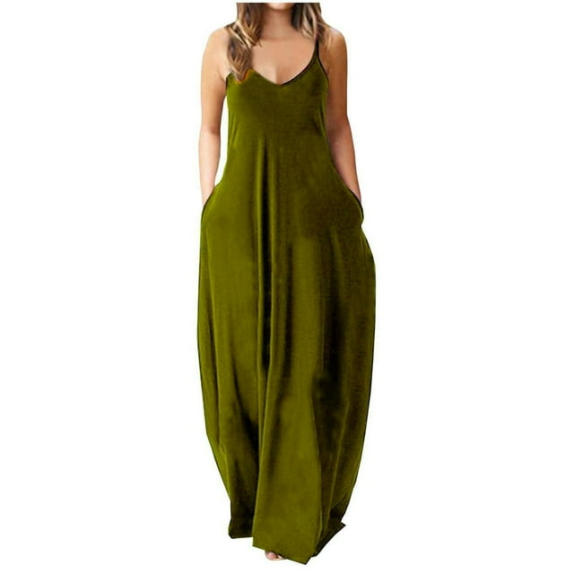 Robe d'Été Maxi pour les Femmes Casual Boho Longue Robe Sans Manches Sangle Smocked Tiered Longues Robes de Plage Soleil