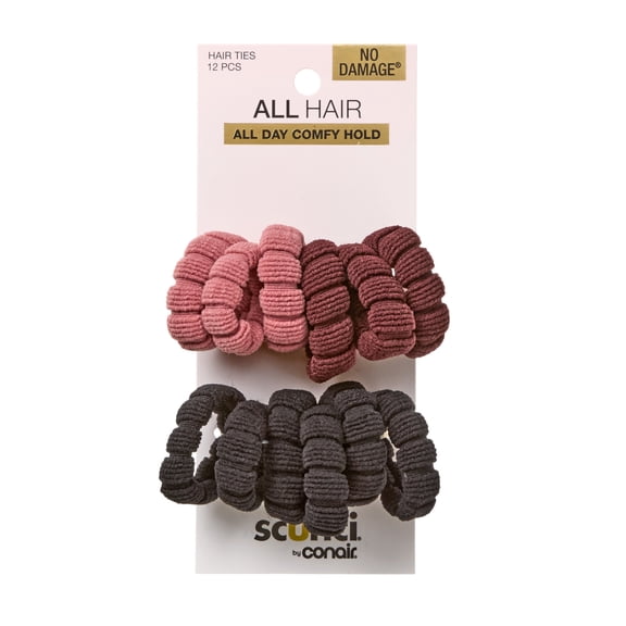 Scunci Textured Ponytailers by Conair, Pink, Black & Burgundy, 12 Count