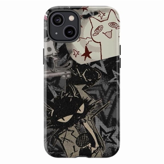 Grunge Black Cat Art Phone Case, Abstract White & Black Star Collage iPhone Cover, Cool Protective Case for iPhone 17 16 15 14 13 12 11 Plus Pro Max Mini