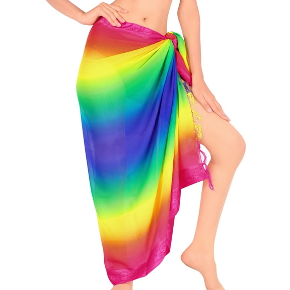 HAPPY BAY Summer Swim Cover up Sarong Coverups for Women Long Chiffon Beach Wraps Sheer Bottom Beachwear One Size Gradient, Multicoloured