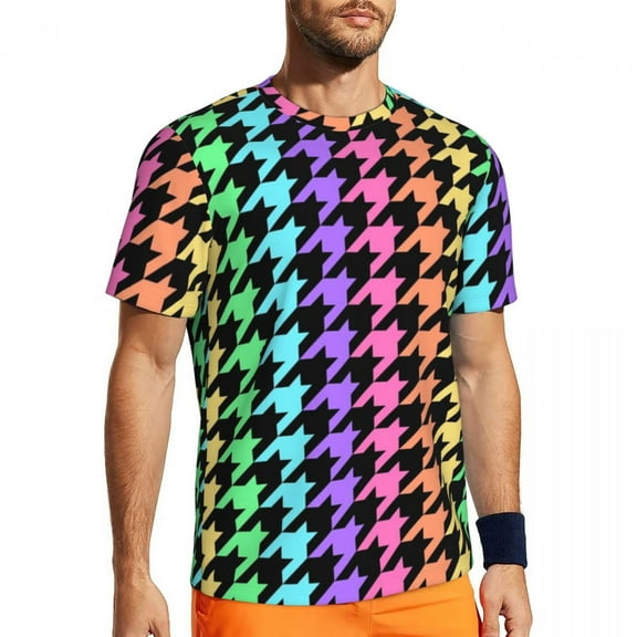 T Shirt For Men Pastel Houndstooth Sportswear T-Shirt Summer Rainbow Print Fashion Tee Shirt For Mal
