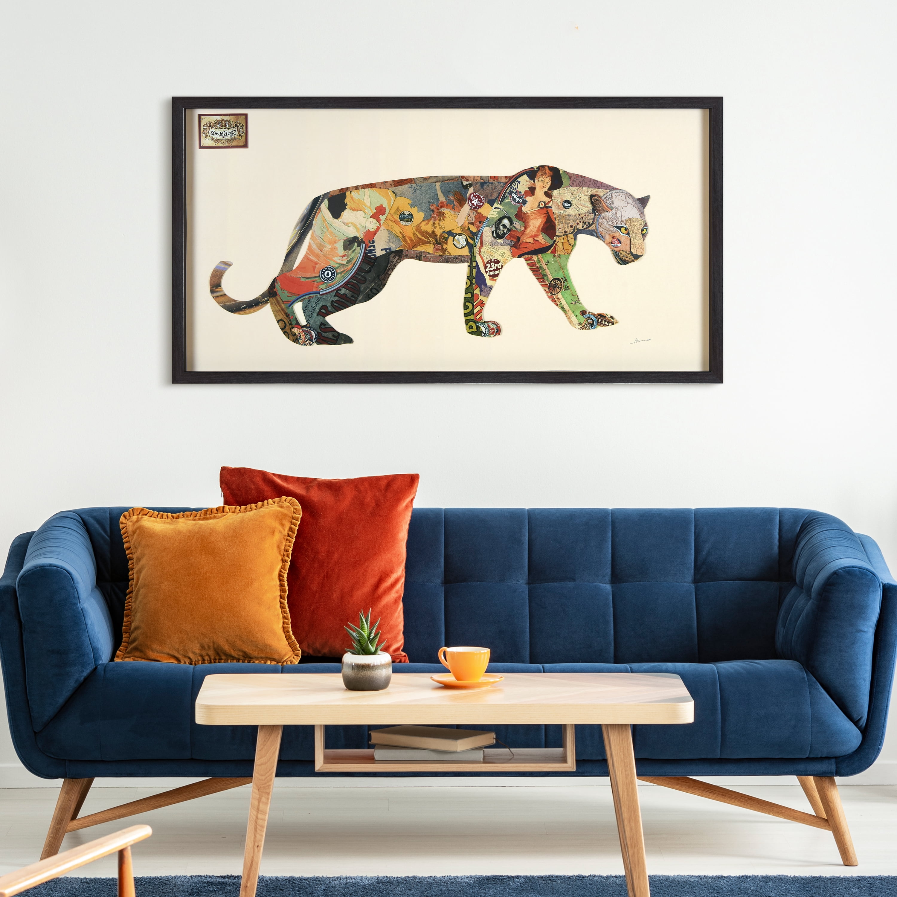 "The Jaguar" Dimensional Collage Framed Graphic Art Under Glass Wall Art