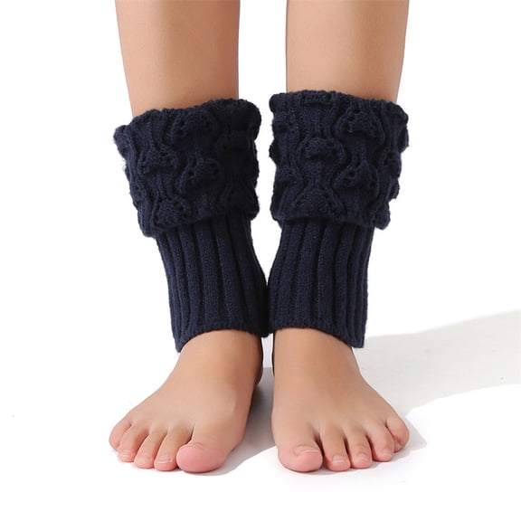Zhuge 3 Pairs Dark Blue Knitted Baggy Short Leg Warmers, Boot-Ready Soft Warm Socks for Daily Wea,Style B