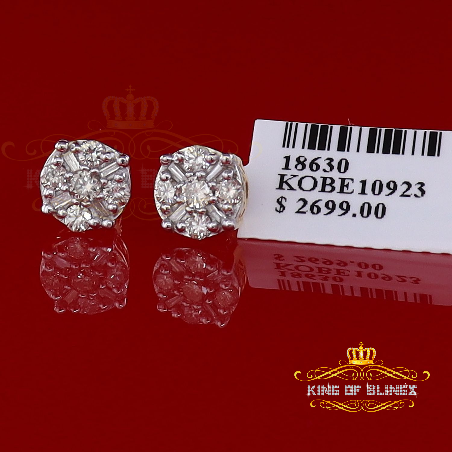 King of Bling's 10K Real Yellow Gold with Real 0.85CT Diamond Men's/Women's Stud Round Earring