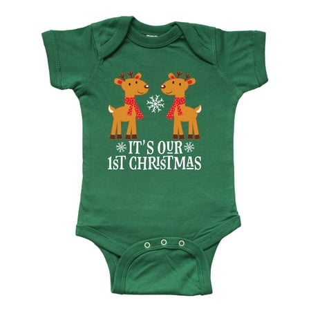 

Inktastic Twins Our 1st Christmas Reindeer Gift Baby Boy or Baby Girl Bodysuit