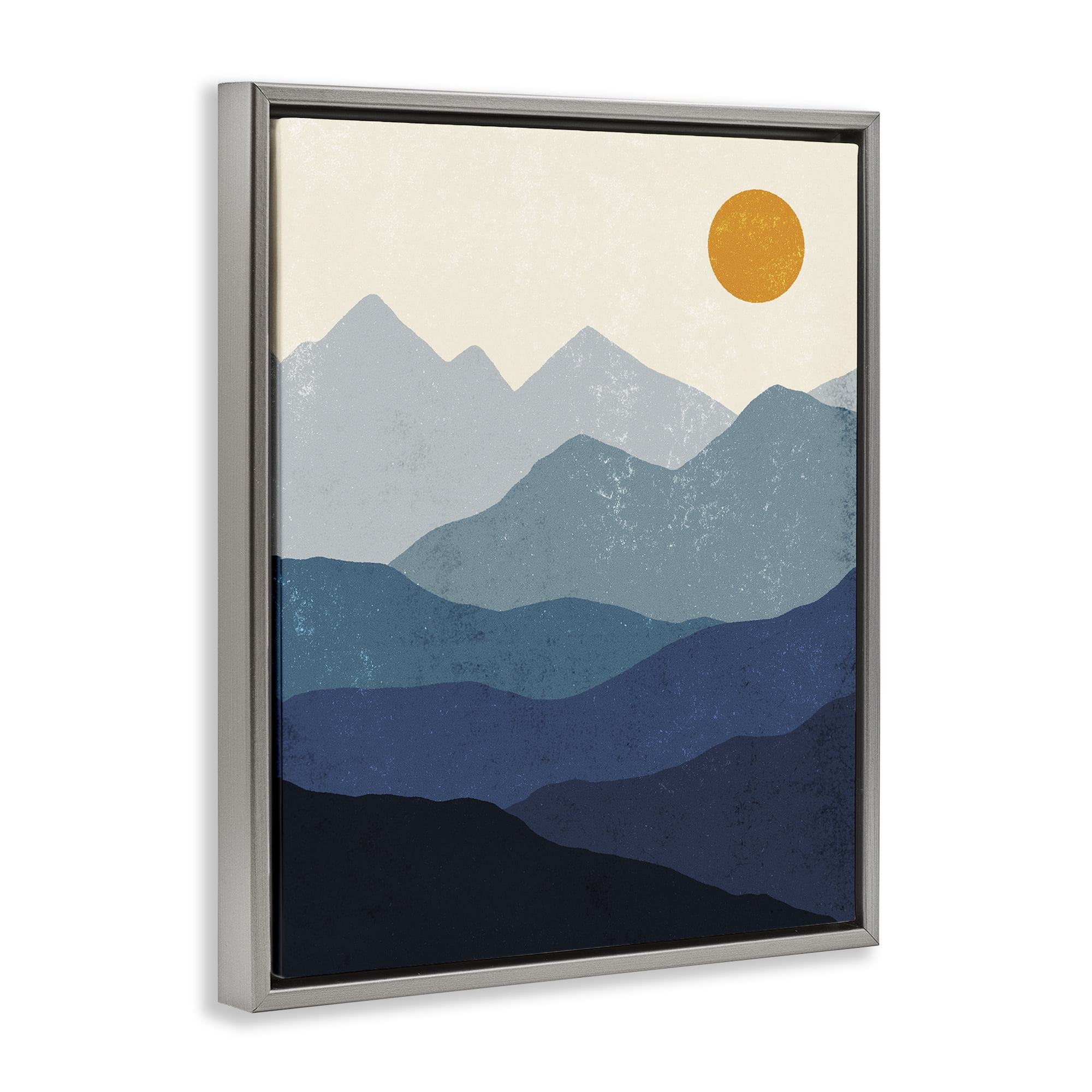 Stupell Industries The Dawn Over Mountains Abstract Painting Gray Floater Framed Canvas Art Print Wall Art, 17 x 21