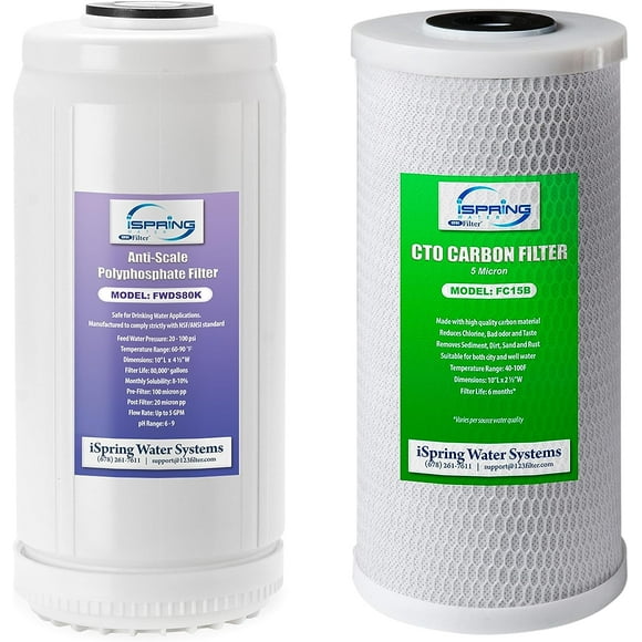 iSpring F2WGB21BDS Whole House 4.5"x10" Water Filtration CTO Carbon Block and Anti-Scale Polyfilter Water Filter Replacement Cartridge Pack Set for WGB21B-DS