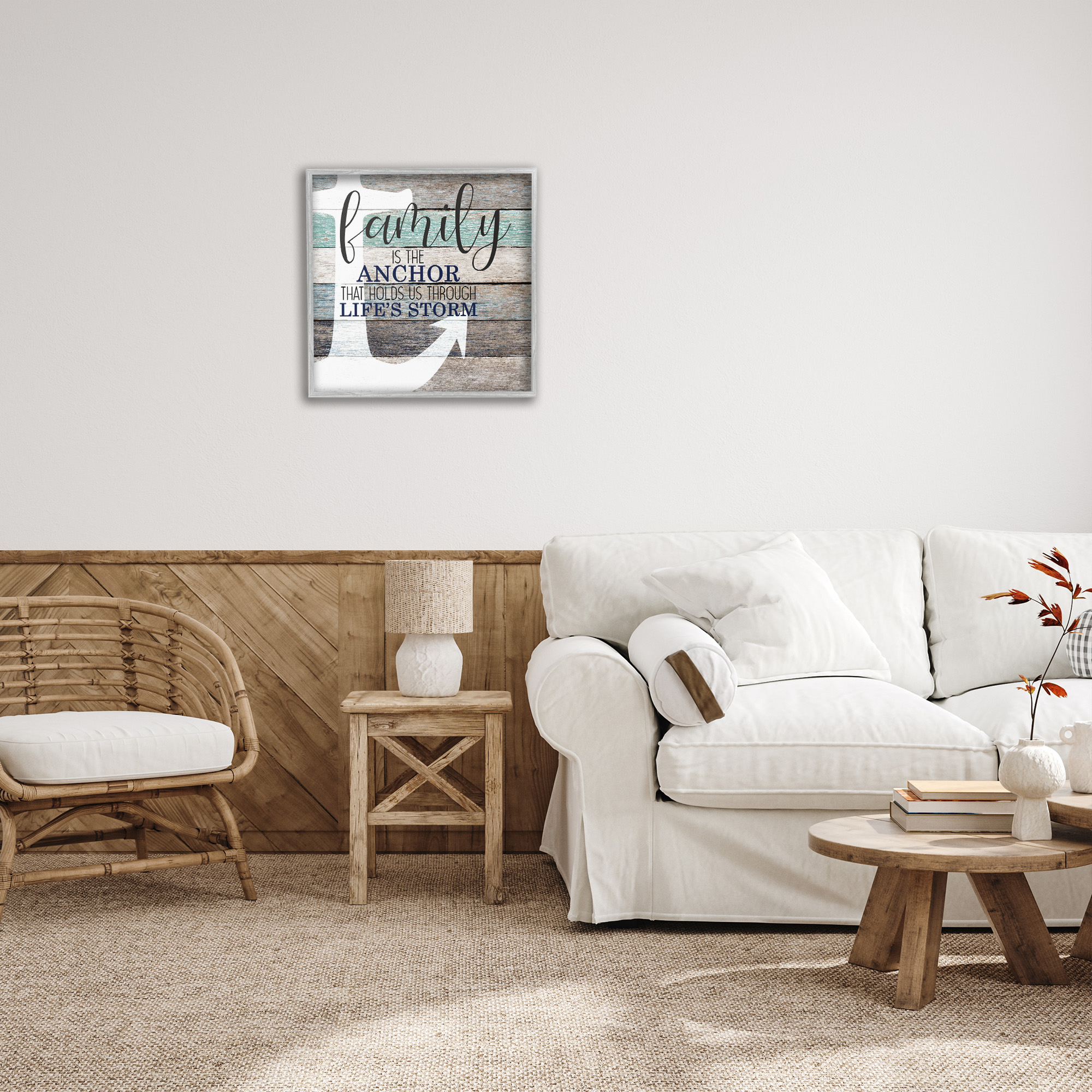 Stupell Industries Family Anchor Through Storm Motivational Inspirational Painting Gray Framed Art Print Wall Art, 24 x 24