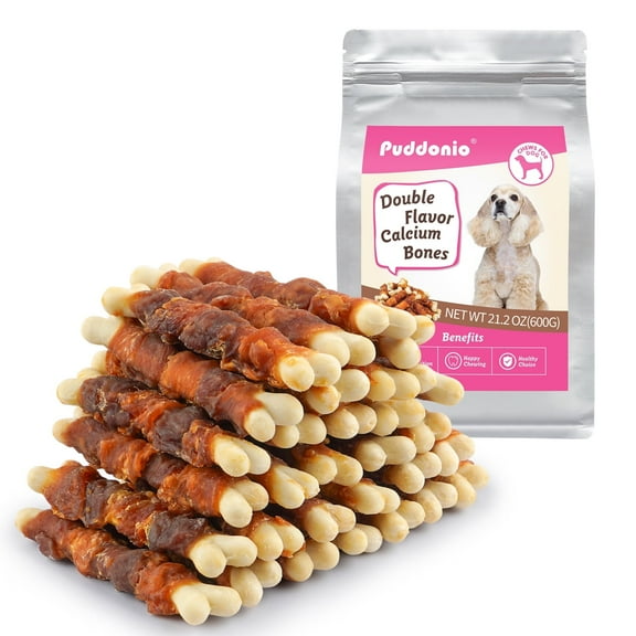 Puddonio Chicken & Duck with Calcium Bone Dog Treats, 20 oz (56ct)