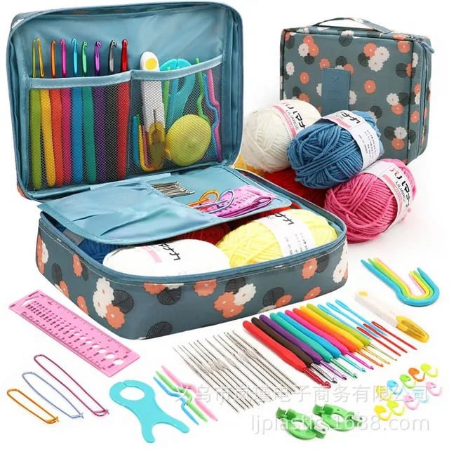 59 Pcs Include 5 Skeins Yarn Hooks Needles Storage Bag Crochet Kit with Knitting Accessories Set for Beginners Gift Freeshipping