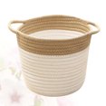 thumbnail image 2 of 1Pc Spliced Cotton Rope Storage Bucket Desktop Sundries Storage Basket Organizer Toy Basket (Khaki), 2 of 9