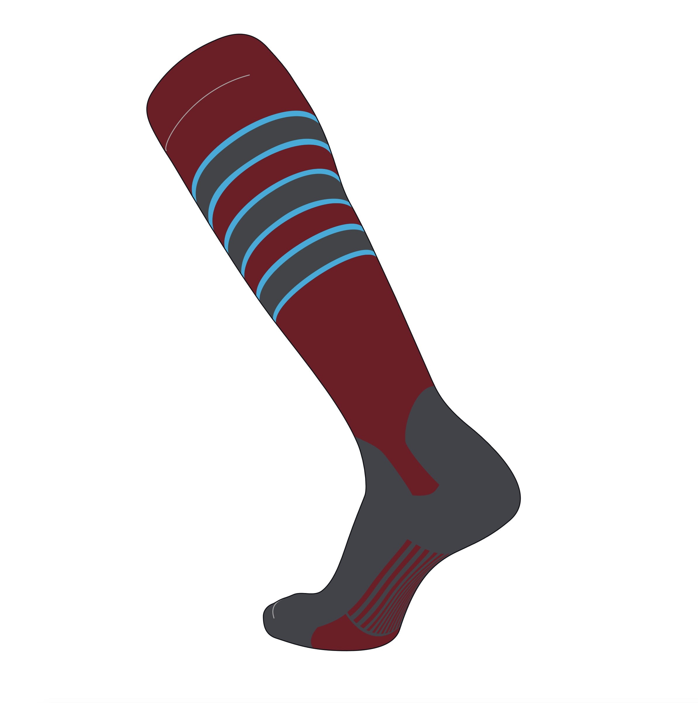 TCK Elite Baseball Football Knee High Striped Socks Graphite Sedona Red, D 