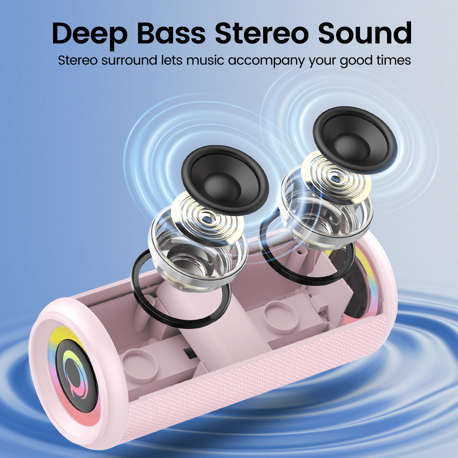 Portable Bluetooth Speaker, Bluetooth 5.4 Wireless Speaker with 20W HD Loud Stereo Sound, 20H Playtime, IP7 Waterproof, LED Lights, TWS Pairing, Built-in Mic, for Outdoor, Party, Home, Gift