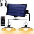 thumbnail image 1 of Lámpara solar para exteriores, lámpara colgante solar impermeable para jardín con 2 lámparas y mando a distancia, blanco cálido, 1 of 6