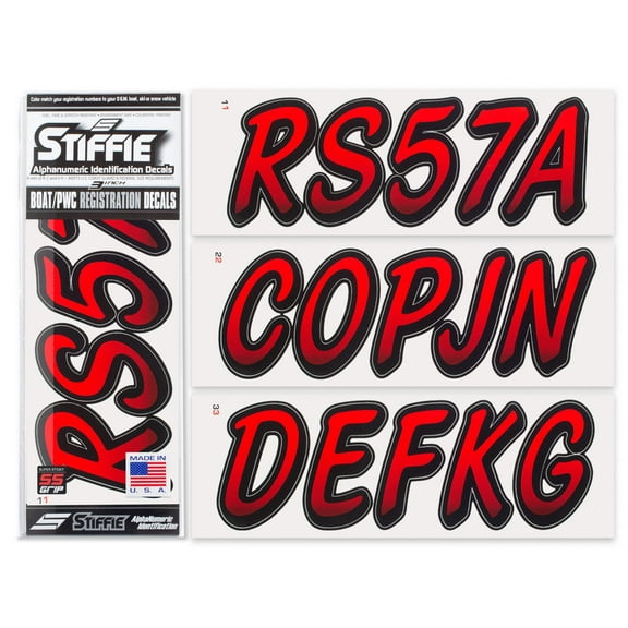 STIFFIE Whipline Lava Red/Black 3" Super Sticky Boat PWC Registration Decals • Numbers Letters Stickers