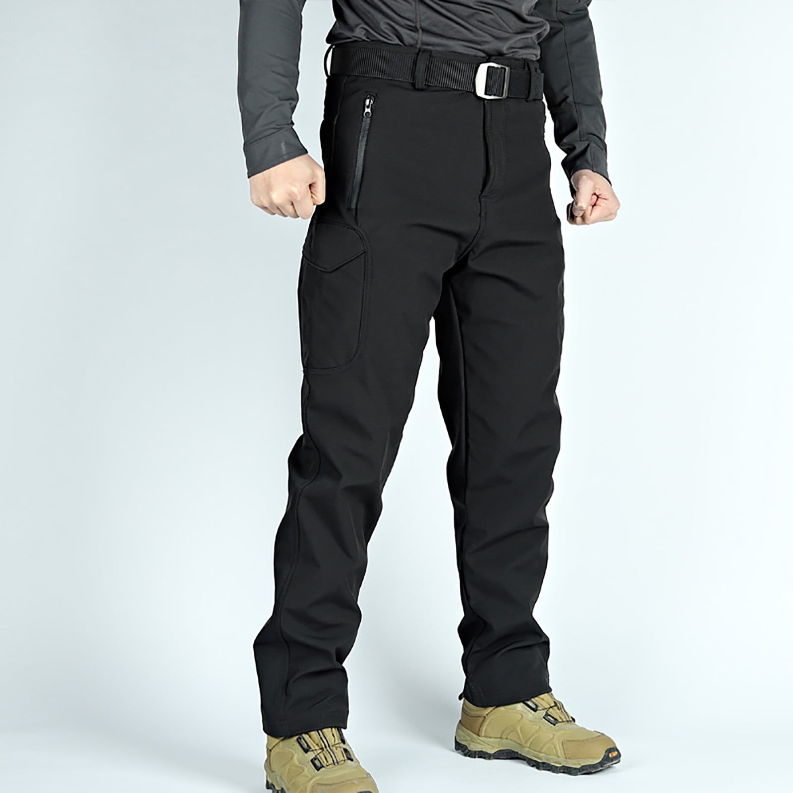 Herrnalise Thicken Mens Winter Fleece Lined Cargo Pant Windproof