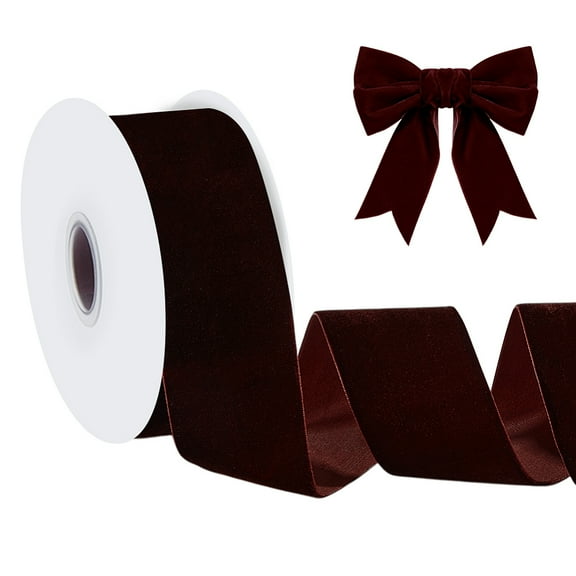 Velvet Spandex Ribbon Single Side for Gift Packing Party Decoration Coconut Brown 2 inch(52mm) 10.00 Yards(9.14m)/Roll