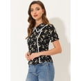 thumbnail image 3 of Blusa Allegra K Con Volantes Manga Cuello Peter Pan Floral Para Mujer Negro S, 3 of 5