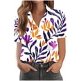 thumbnail image 4 of BRGZLK Women's Sleeved Shirt Fashion Casual Loose Short Print Button Down Business Casual Top Lightweight Summer V Neck Work Blouse, 4 of 6