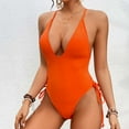 thumbnail image 2 of Arnsht Women's Fashion Low Cut Swimsuit One Piece Tummy Control Soft Comfortable Bathing Suits Drawstring Crisscross Back Swimwear for Beach Orange M, 2 of 4