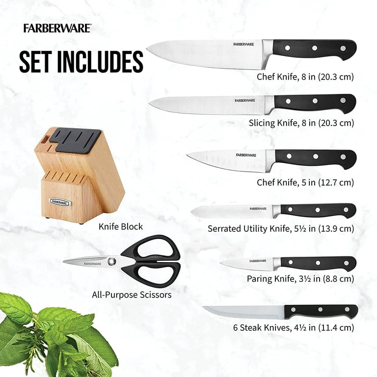 Kitchen Knife Set,IKAIZI 15Pcs Knife Set With Wooden Block, Self Sharpening  For Chef Knife Set, High Carbon Stainless Steel Hammered Collection Knife