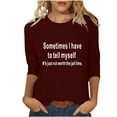 thumbnail image 2 of Chemises pour Femmes Habillées Décontractées, Chemises à Manches 3/4 pour Femmes, Tuniques à Manches Courtes Grande Taille pour Femmes, T-shirt à Manches 3/4 à Col Rond Imprimé Lettres Mode Décontractée pour Femmes, 2 of 5