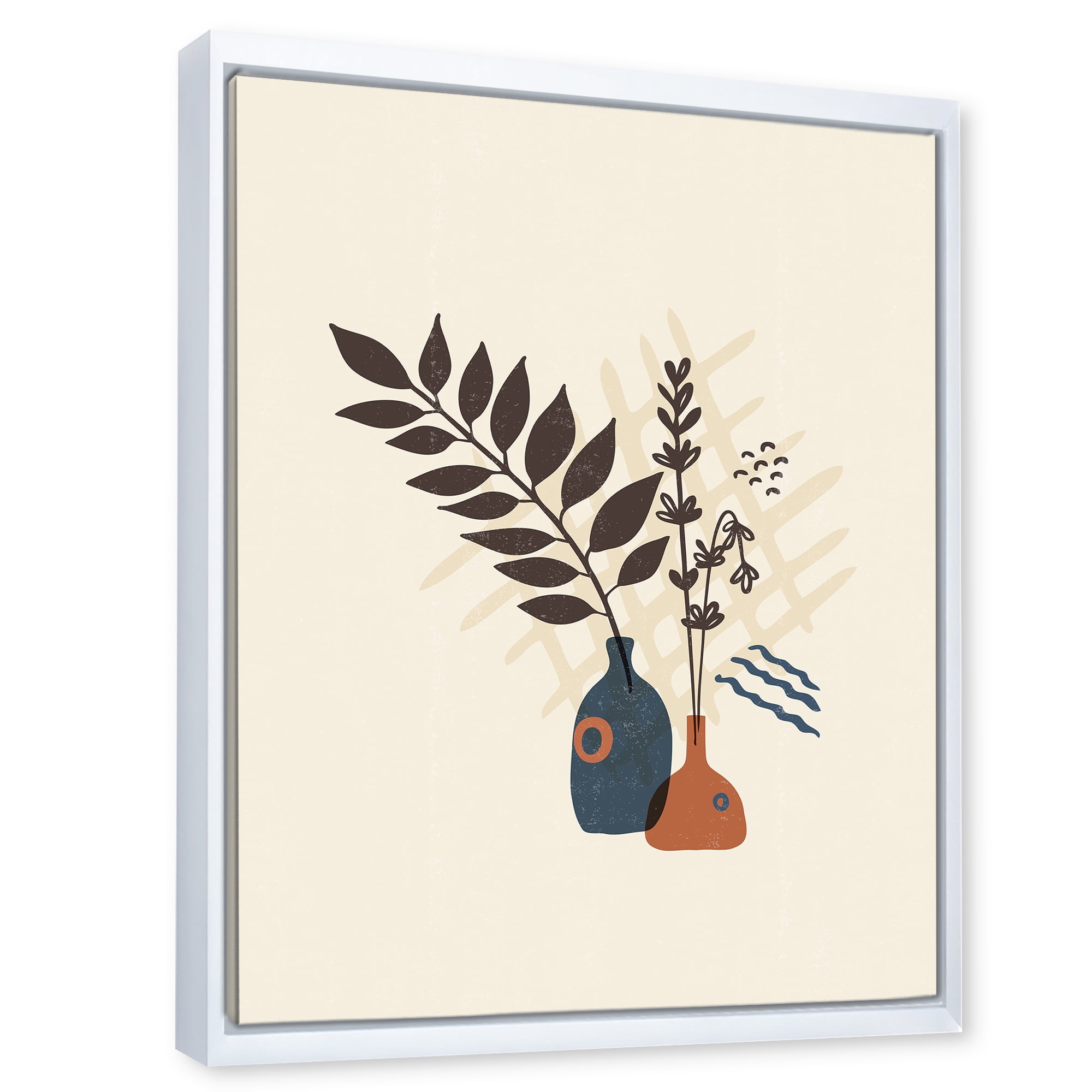 Designart 'Ancient Boho Art Minimalistic Flowers I' Modern Framed Canvas Wall Art Print