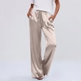 thumbnail image 6 of Linen Pants Womens Cargo Pants Ladies Summer Satin Drawstring Elastic Waist Casual Pants Wide Leg Pants White S, 6 of 6