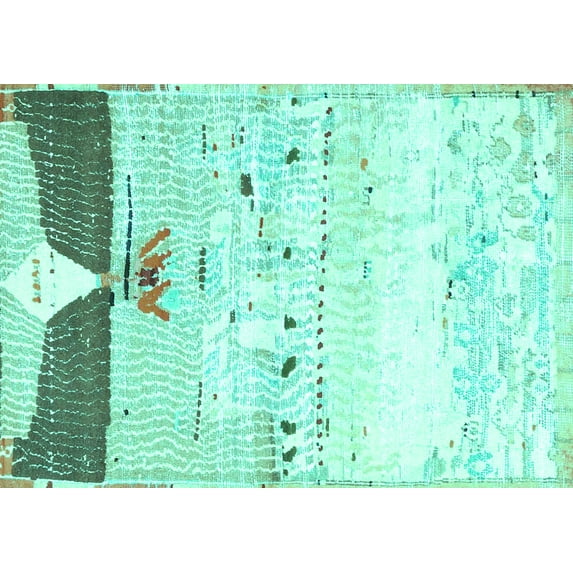 Ahgly Company Machine Washable Indoor Rectangle Persian Turquoise Blue Traditional Area Rugs, 7' x 9'
