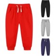thumbnail image 2 of Bellafa Toddler Boys Baggy Sweatpants Elastic High Waist Drawstring Cuffs Jogger Kids Casual Cotton Fall Winter Solid Color Pants, 2 of 6