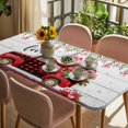 thumbnail image 3 of Valentine's Day Table Cloths for 4 Foot Rectangle Tables, Red Plaid Truck Roses Love Leaves Wood Patio Waterproof Elastic Fitted Tablecloths, Washable Rectangular Table Cover for Camping, 3 of 8