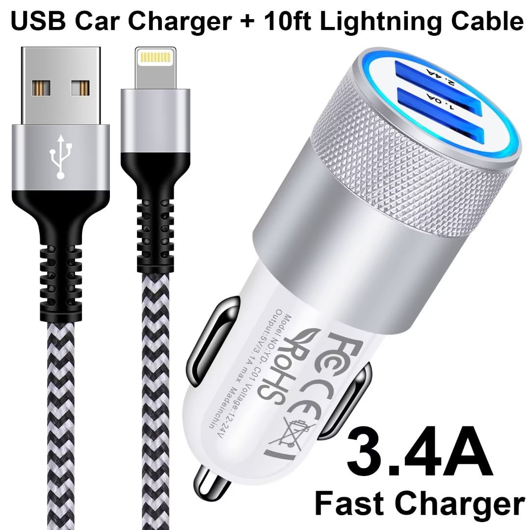 Car Charger,iPhone Car Charger Adapter with Lightning Cable 10ft HAOANO