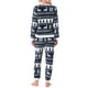 thumbnail image 3 of Conjuntos de pijama para mujer INSPIRE CHIC, parte superior de manga larga y pantalones de franela impresos, pijama térmico de Navidad de 2 piezas, 2XL, color azul marino con copos de nieve, 3 of 6