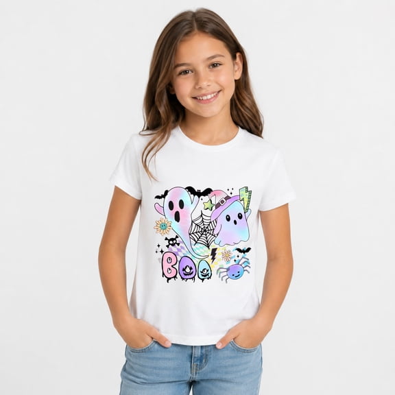 Halloween Shirts for Kids, Cute Ghost Graphic Short Sleeve Casual T-Shirt for Halloween Party