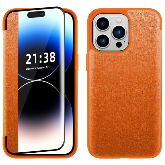 Flip Cover Leather Hybrid Case for iPhone 14 Pro - Orange