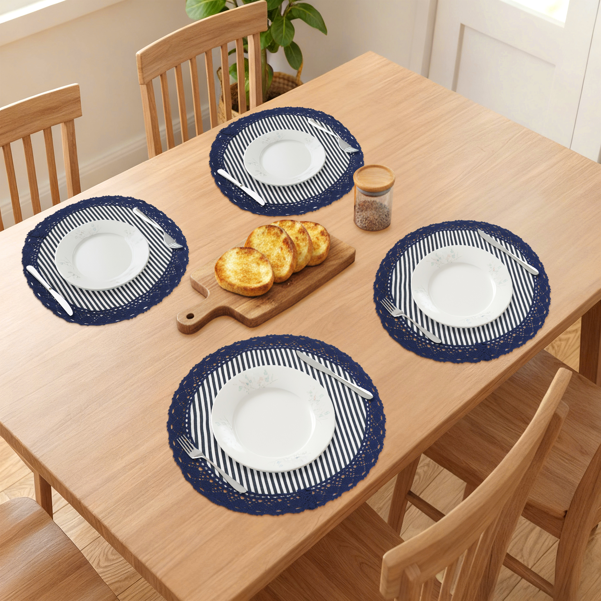 Unique Bargains Set of 6 Rustic Placemats for Dining Table Decor Blue