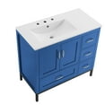 thumbnail image 3 of PORKISS Bathroom Vanity, Wooden Bathroom Vanity with Pedestal Under Sink, Freestanding Render Vanity with 2 Doors and 4 Drawers, Modern Vanity Cabinet for Bathroom, Blue, 3 of 13