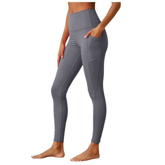 idosla High Waisted Leggings with Pockets Women, Full Length Capri Buttery Soft Stretchy Yoga Pants (Grey, S)