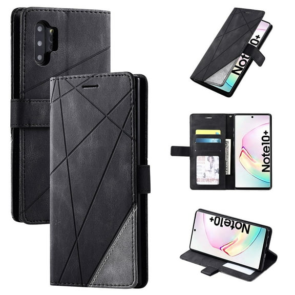 Dteck Case For Samsung Galaxy Note 10 Plus(6.8 inch), Luxury Magnetic Leather Card Holder Wallet Case Hybrid Protective Stand Shockproof Cover ,Black