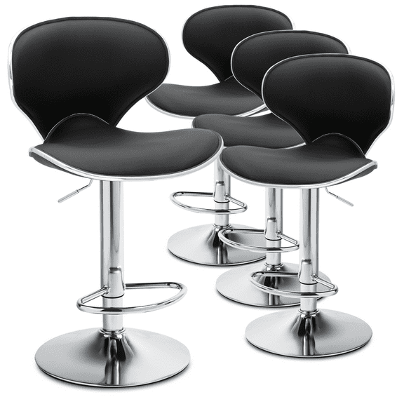 Magshion PU Leather Adjustable Swivel Dinning Counter Bar Stools Chrome Curved Seat Chair Set of 4 Black